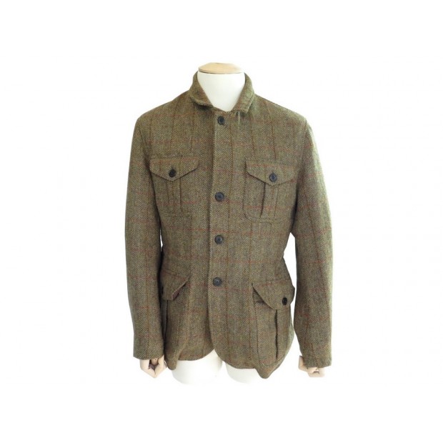 NEUF MANTEAU HACKETT LONDON HARRIS TWEED HM401236 L 52 VESTE KAKI JACKET 850€