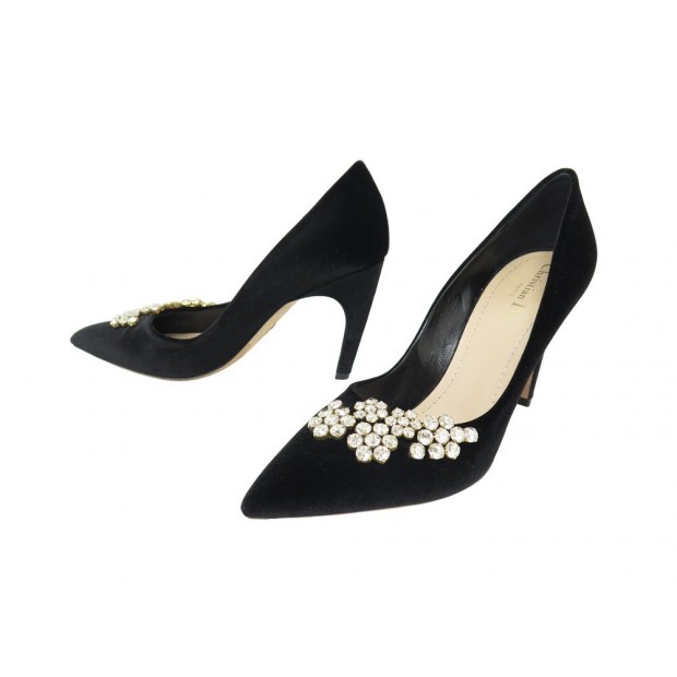 NEUF CHAUSSURES CHRISTIAN DIOR ESCARPINS STRASS VELOURS NOIR 42 NEW SHOES 1150€