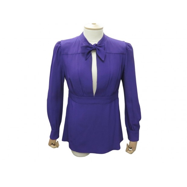 NEUF CHEMISIER PRADA LAVALIERE S 38 IT 36 FR VIOLET PURPLE NEW SHIRT TO¨P 1700€