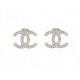 NEUF BOUCLES D'OREILLES CHANEL LOGO CC & STRASS EN METAL ARGENTE EARRINGS 650€