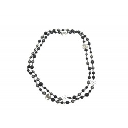 NEUF COLLIER CHANEL PERLES ET LOGO CC SAUTOIR 140 CM METAL NOIR NECKLACE 1800€