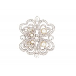 NEUF BROCHE CHRISTIAN DIOR TREFLES STRASS METAL ARGENTE STEEL BROOCH 490€