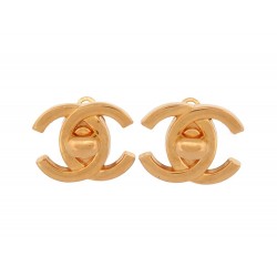 VINTAGE BOUCLES D'OREILLES CHANEL LOGO CC TIMELESS 1997 METAL DORE EARRING 1250€