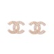 NEUF BOUCLES D'OREILLES CHANEL LOGO CC MATELASSE STRASS METAL DORE EARRINGS 650€