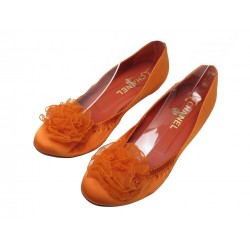 NEUF CHAUSSURES CHANEL BALLERINES CAMELIA G25751 38 EN SATIN ORANGE SHOES 800€