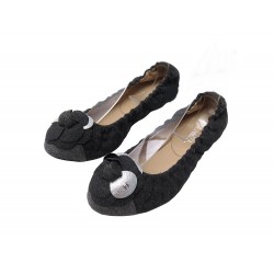 NEUF CHAUSSURES CHANEL BALLERINES CAMELIA G28492 37.5 EN FEUTRE GRIS SHOES 1000€