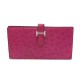 PORTEFEUILLE HERMES BEARN EN CUIR D'AUTRUCHE ROSE OSTRICH LEATHER WALLET 4500€