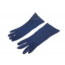 VINTAGE GANTS HERMES LONGS EN CUIR DE CHEVREAU BLEU T7.5 LEATHER GLOVES 750€