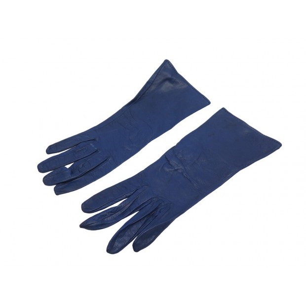 VINTAGE GANTS HERMES LONGS EN CUIR DE CHEVREAU BLEU T7.5 LEATHER GLOVES 750€