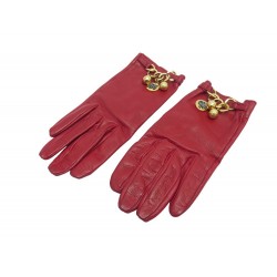 GANTS HERMES AVEC BRELOQUES DOREES CHARMS CUIR ROUGE 7.5 RED LEATHER GLOVES 750€