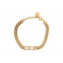 NEUF BRACELET CHRISTIAN DIOR GOURMETTE STRASS EN METAL DOREE + BOITE BANGLE 450€