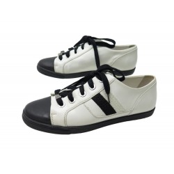 CHAUSSURES CHANEL TENNIS G26527 BASKETS 39 CUIR ECRU BOITE SNEAKERS SHOES 1150€