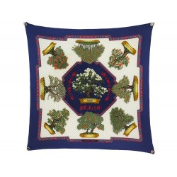 VINTAGE FOULARD HERMES BONSAI 1991 CARRE 90 EN SOIE BLEU MARINE SILK SCARF 495€