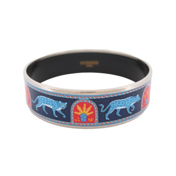 BRACELET HERMES IMPRIME LEOPARD TAILLE 22 CM EMAIL BLEU ENAMEL BANGLE 550€