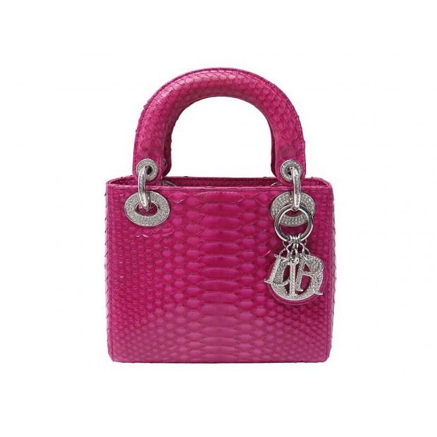 SAC A MAIN CHRISTIAN DIOR LADY MINI EN CUIR PYTHON ET STRASS HANDBAG PURSE 5500€