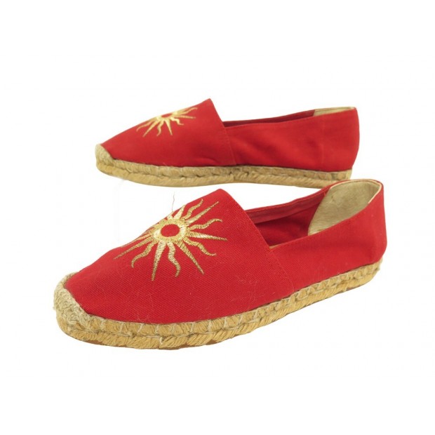 NEUF CHAUSSURES HERMES ESPADRILLES MOCASSINS SOLEIL 38 EN TOILE ROUGE SHOES 500€