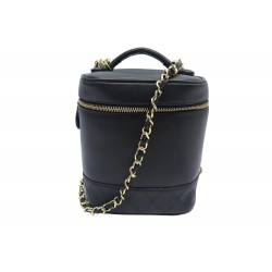 SAC A MAIN CHANEL VANITY EN CUIR NOIR CHAINE BANDOULIERE TOILETRY POUCH HAND BAG