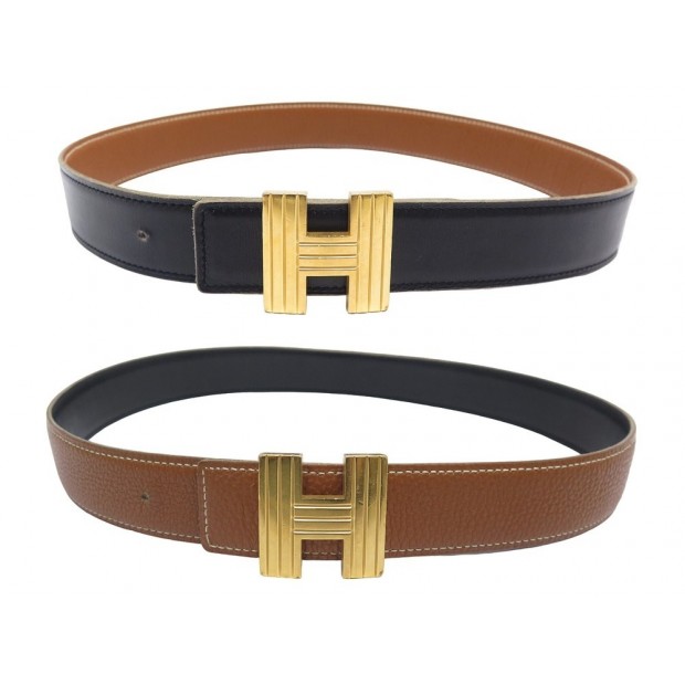 VINTAGE CEINTURE HERMES REVERSIBLE 32 MM BOUCLE H CUIR BOX TOGO GOLD BELT 630€