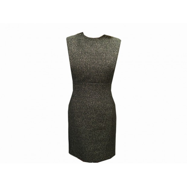 ROBE SAINT LAURENT 357791 M 38 EN TWEED NOIR ET DORE GOLDEN BLACK DRESS 1790€