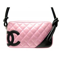 SAC A MAIN CHANEL CAMBON LIGNE POCHETTE EN CUIR MATELASSE ROSE HANDBAG 2800€