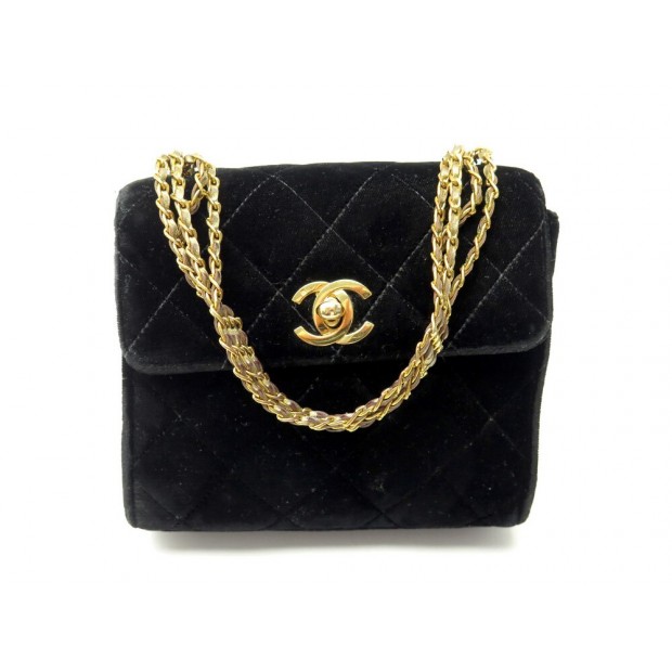 VINTAGE SAC A MAIN CHANEL MINI TIMELESS EN VELOURS MATELASSE & CHAINE DOREE BAG