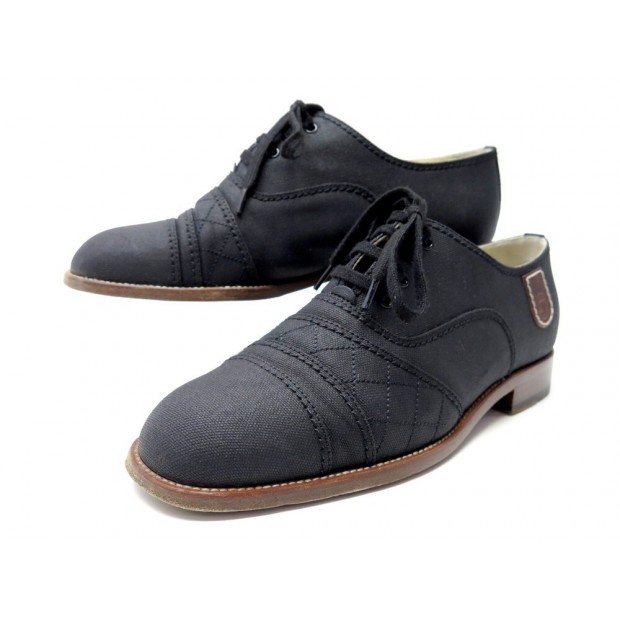 CHAUSSURES CHANEL CRUISE OXFORD G29684 39.5 RICHELIEU EN TOILE NOIR SHOES 1100€