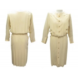 VINTAGE ROBE CHANEL BOUTONS LOGO COCO CC CAMBON M 38 SOIE BEIGE SILK DRESS 5500€