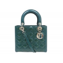 SAC A MAIN CHRISTIAN DIOR LADY M CUIR VERNI VERT BANDOULIERE PURSE HANDBAG 5900€