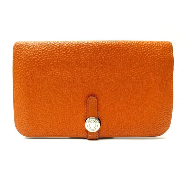 PORTEFEUILLE HERMES DOGON DUO CUIR TOGO ORANGE AVEC PORTE MONNAIE WALLET 1980€