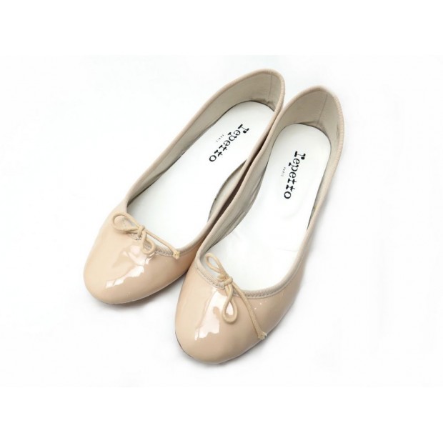 CHAUSSURES REPETTO CAMILLE V511V-276 38.5 BALLERINES CUIR VERNI BEIGE NUDE 215€