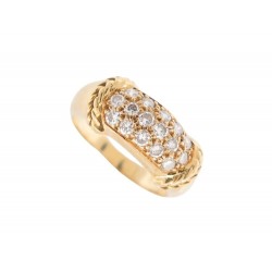 BAGUE BANDEAU 52 EN OR JAUNE 18K 5.4GR ET 16 DIAMANTS BRILLANTS 0.4CT GOLD RING