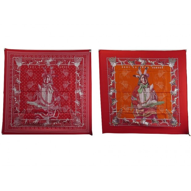 NEUF FOULARD HERMES PANI LA SHAR PAWNEE INDIEN DOUBLE FACE CARRE 90 SCARF 620€