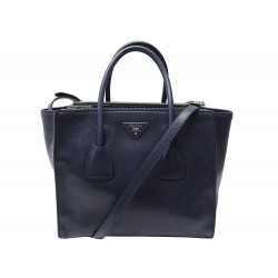 SAC A MAIN PRADA BN2619 CABAS CUIR BLEU BANDOULIERE DOUBLE POCKET TOTE BAG 2300€