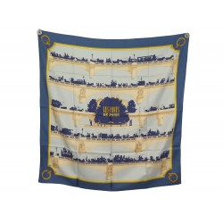 FOULARD HERMES LES PONTS DE PARIS HUGO GRYGKAR CARRE 90 EN SOIE BLEU SCARF 495€