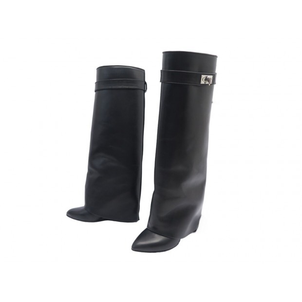 CHAUSSURES GIVENCHY SHARK LOCK 526969 35 BOTTES HAUTES EN CUIR NOIR BOOTS 1895€