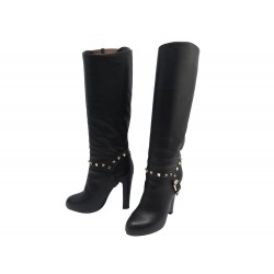 CHAUSSURES VALENTINO ROCKSTUD BOTTES A TALONS 35 EN CUIR NOIR HIGHT BOOTS 1700€