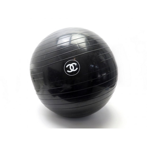 COLLECTOR GRAND BALLON DE YOGA PILATES SPORT CHANEL CAOUTCHOUC NOIR BLACK BALL