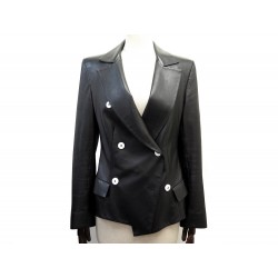 VESTE CROISEE LOUIS VUITTON BLAZER 38 M EN CUIR NOIR BLOUSON BLACK JACKET 4950€