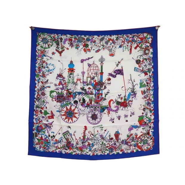 NEUF FOULARD HERMES LA FOLLE PARADE H002899S CLAIRE FANJUL CARRE 90 SOIE SCARF