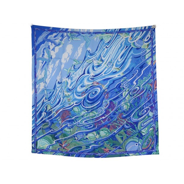 NEUF FOULARD HERMES DE LA MER AU CIEL TOUTSY CARRE 90 SOIE BLEU SILK SCARF 495€