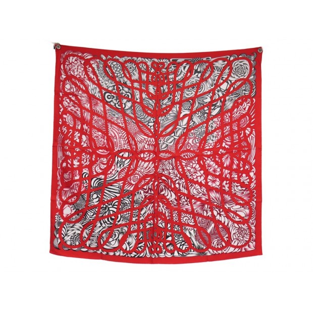 NEUF FOULARD HERMES REVERIE SOLITAIRE MANLIK CARRE 90 SOIE ROUGE SILK SCARF 495€