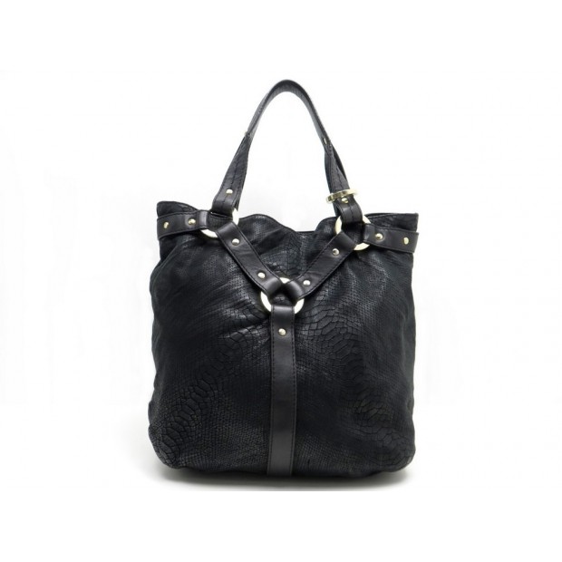 SAC A MAIN JIMMY CHOO CABAS EN CUIR FACON PYTHON SERPENT NOIR TOTE BAG 1400€