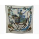 VINTAGE FOULARD HERMES LE TIMBALIER 1ERE EDITION SOIE BEIGE BLUE SILK SCARF 495€