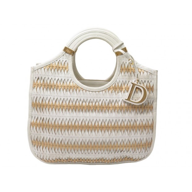 SAC A MAIN CHRISTIAN DIOR DIORITA CABAS EN CUIR TRESSE BEIGE DORE TOTE BAG 3600€