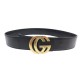 CEINTURE GUCCI BOUCLE GG 212956 DORE TAILLE 75 CUIR NOIR BLACK LEATHER BELT 420€