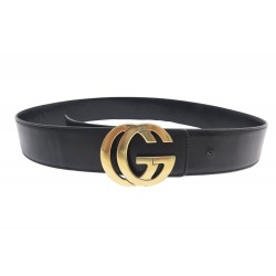 CEINTURE GUCCI BOUCLE GG 212956 DORE TAILLE 75 CUIR NOIR BLACK LEATHER BELT 420€