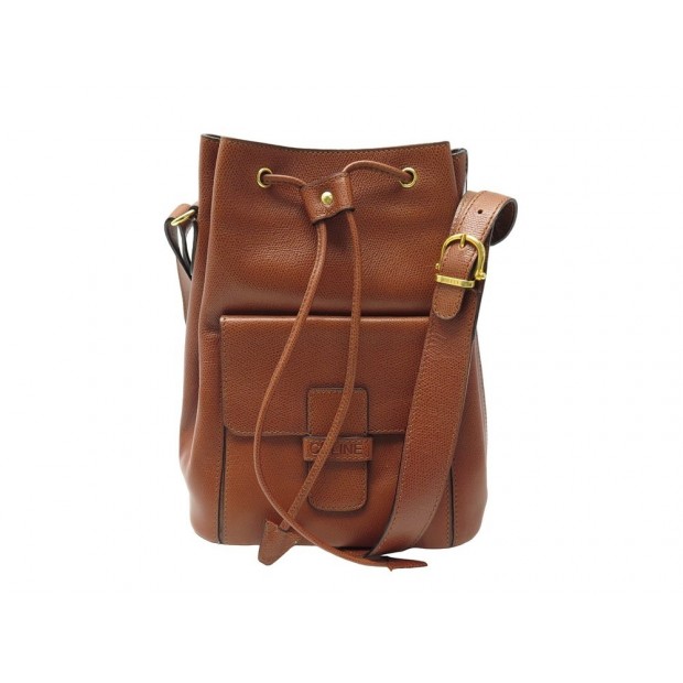 NEUF VINTAGE SAC A MAIN CELINE SEAU EN CUIR MARRON LEATHER HAND BAG PURSE 2300€