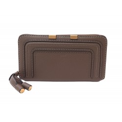 NEUF PORTEFEUILLE CHLOE MARCIE ZIPPE CHC10UP CUIR MARRON LONG BOITE WALLET 525€