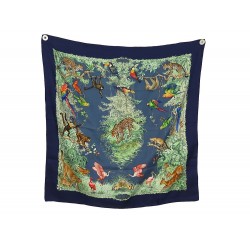 FOULARD HERMES EQUATEUR ROBERT DALLET SOIE BLEUE CARRE 90 BROWN SILK SCARF 495€