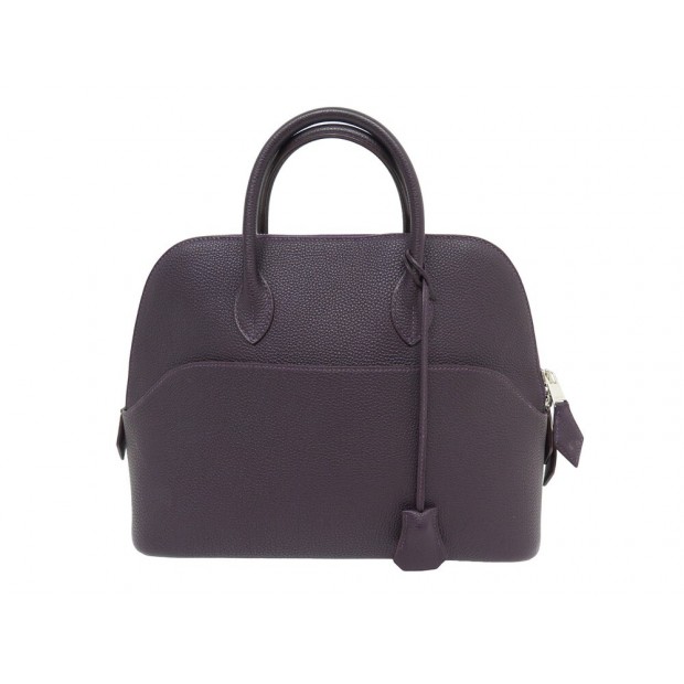 SAC A MAIN HERMES BOLIDE 30 WEB 1923 EN CUIR GRAINE VIOLET HAND BAG PURSE 5600€